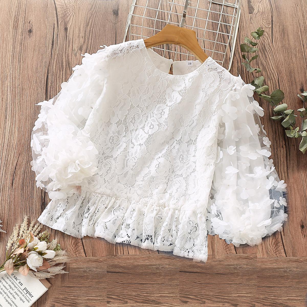 G.DUCK KIDS Tienermeisjes shirts kinderkleding witte kanten blouses voor meisjes lente schattige baby kinderkleding tops 110