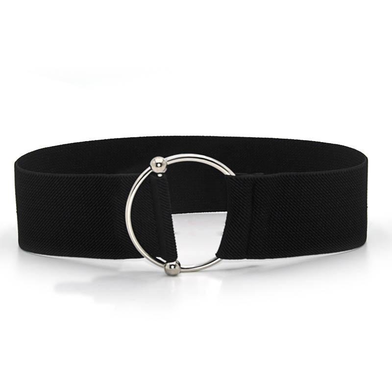 Apparel accessory Riemen voor dames, eenvoudige taille, elastische damesband, ronde gesp, decoratie, jas, trui, mode, jurk, tailleband zwart