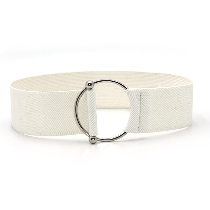 Apparel accessory Riemen voor dames, eenvoudige taille, elastische damesband, ronde gesp, decoratie, jas, trui, mode, jurk, tailleband wit