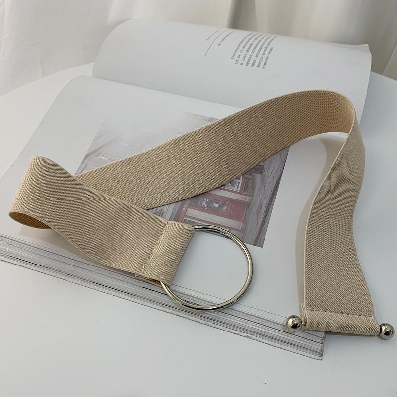 Apparel accessory Riemen voor dames, eenvoudige taille, elastische damesband, ronde gesp, decoratie, jas, trui, mode, jurk, tailleband beige