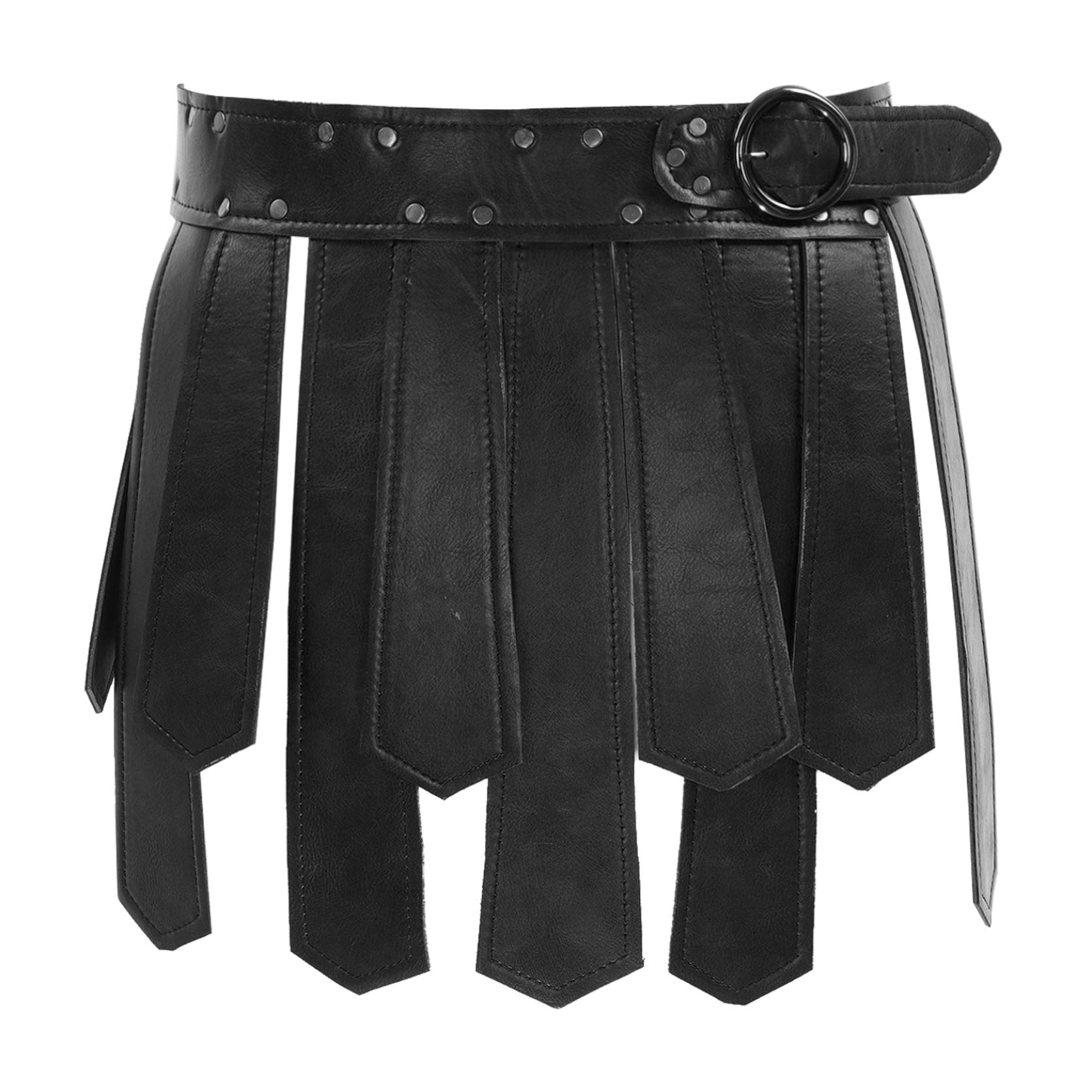 IEFiEL Damesmode Punk Stijl Verstelbare Klinknagels Versierd Tailleband Fringe Onregelmatige Kwastje Rok Riem One Size zwart