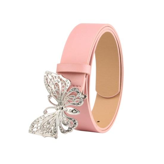 Mieshangle Strass Vlinders Decor Riem Verstelbare Lengte Multi Gaten Ontwerp Vrouwen Tailleband Effen Kleur Riem Kostuum Accessoires roze