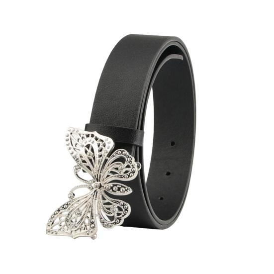 Fankeao Strass Vlinders Decor Riem Verstelbare Lengte Multi Gaten Ontwerp Vrouwen Tailleband Effen Kleur Riem Kostuum Accessoires zwart