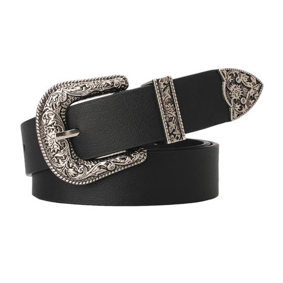 Wangzhenfeng Vrouwen Retro Riem Effen Kleur Kunstleer Tailleband Verstelbare Lengte Multi Gaten Ontwerp Jeans Riem Kostuum Accessoires zwart
