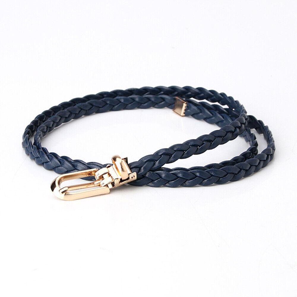 91140106MA0LTJAXX9 Gevlochten PU leren riem dames dunne taille riem jurk jas decoratieve tailleband donkerblauwe kleur