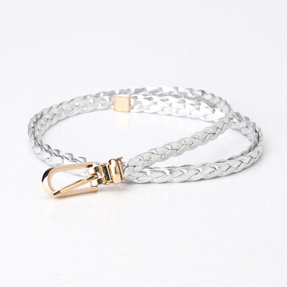 91140106MA0LTJAXX9 Gevlochten PU leren riem dames dunne taille riem jurk jas decoratieve tailleband zilver