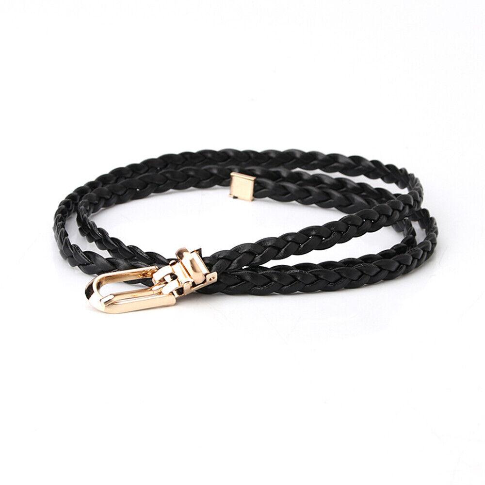 91140106MA0LTJAXX9 Gevlochten PU leren riem dames dunne taille riem jurk jas decoratieve tailleband zwart
