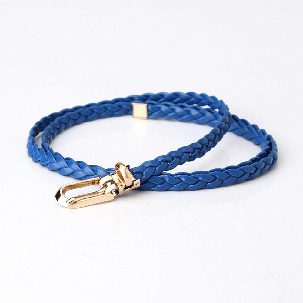 91140106MA0LTJAXX9 Gevlochten PU leren riem dames dunne taille riem jurk jas decoratieve tailleband blauw