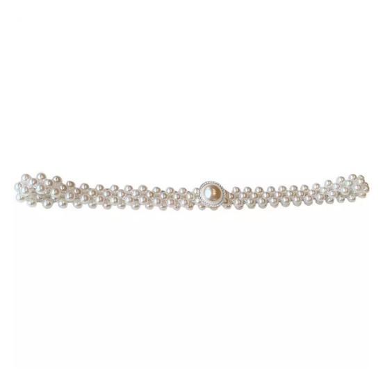 CHANG YE MAN MAN Vrouwen Taille Ketting Parel Gladde Glans Retro Elastische Verstelbare Taille Accessoire Jurk Trui Taille zilver
