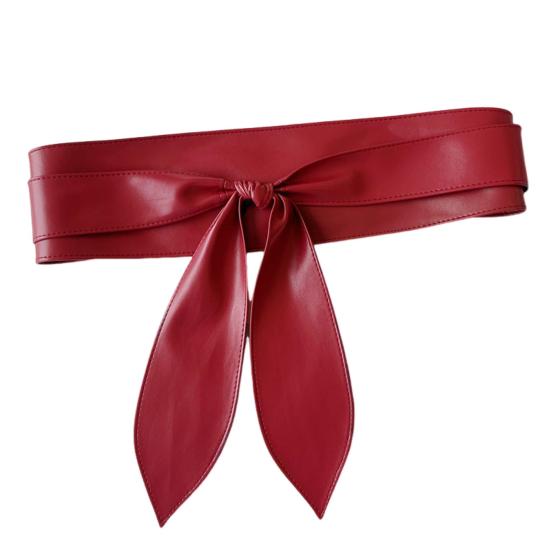 Fungogo Vrouwen Riem Imitatieleer Breedgerand Ontwerp Retro Geknoopte Riem Jurken Jas Geknoopte Riem wijnrode kleur