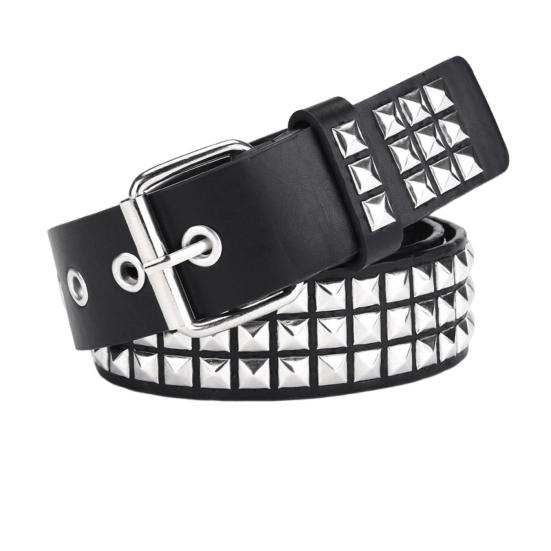 Newaday Punk Rock Rivet Riem Studded Riem Grommet Draden Riem Vierkante Klinknagels Piramide Metalen Inlays Verstelbare Banden Imitatie Leren Riem 110cm E