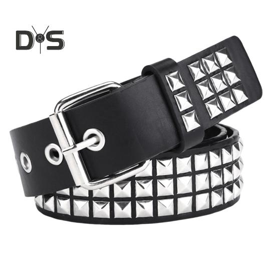 Mud in your eye Punk-stijl riem met studs, vierkante klinknagels, verstelbare bandjes, rock-tailleband, dames, meisjes, gothic-scène-accessoires 110 cm zwart