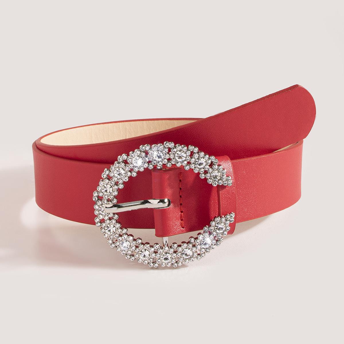CrossCart Chique, met diamanten bezette, zwarte en bruine damesriem met veelzijdige gesp 100cm rood