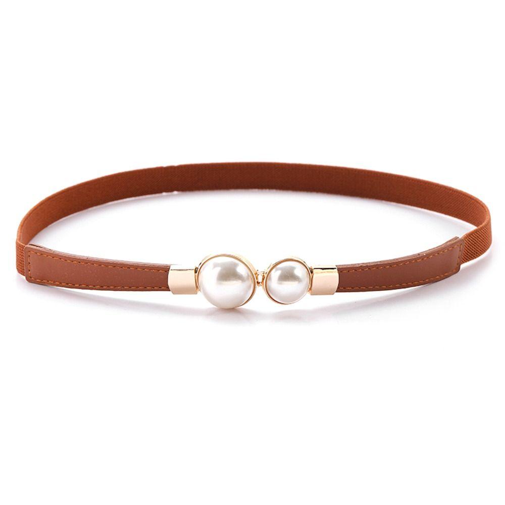 JYxiayi Parelgesp Tailleriem Dunne jurkjas Decoratieve tailleband Eenvoudige magere taillebandjes Dames koffie