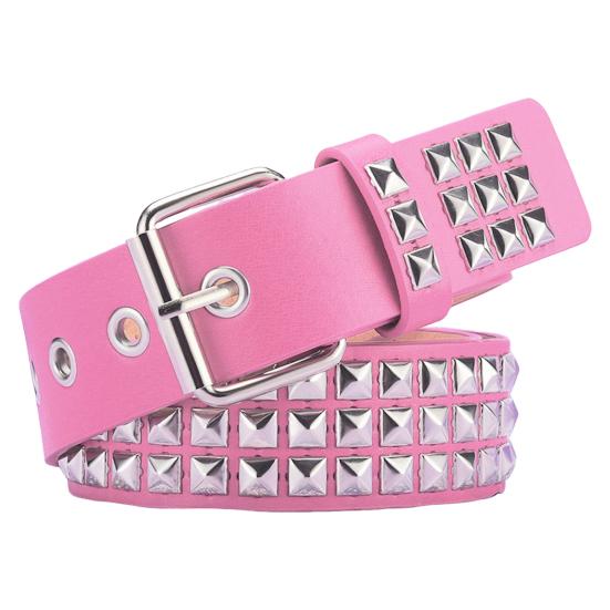 Pinping Punk-stijl riem met studs, vierkante klinknagels, verstelbare bandjes, rock-tailleband, dames, meisjes, gothic-scène-accessoires 110 cm roze