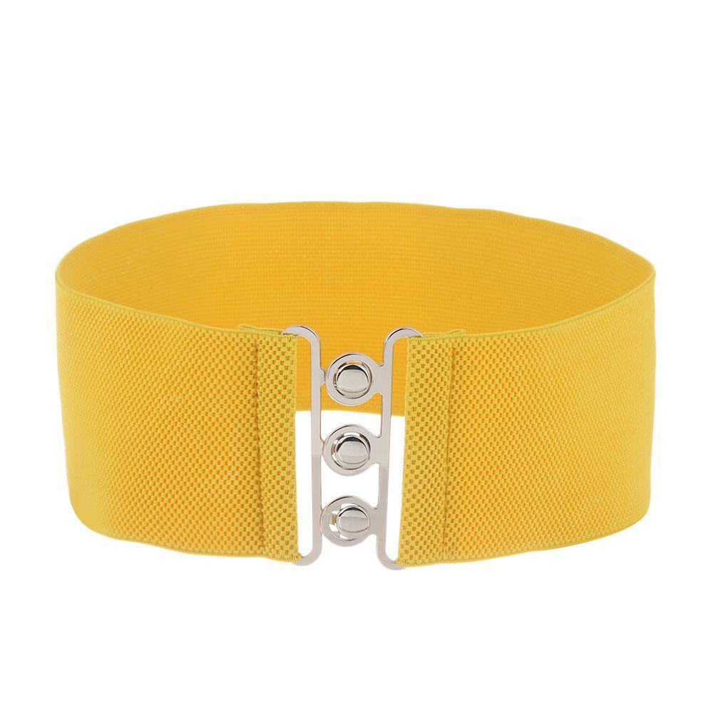 MA10BL Mode Casual Cinch Stretch Metalen Gesp Tailleband Brede elastische riem Tailleband Jurk Buikbanden geel
