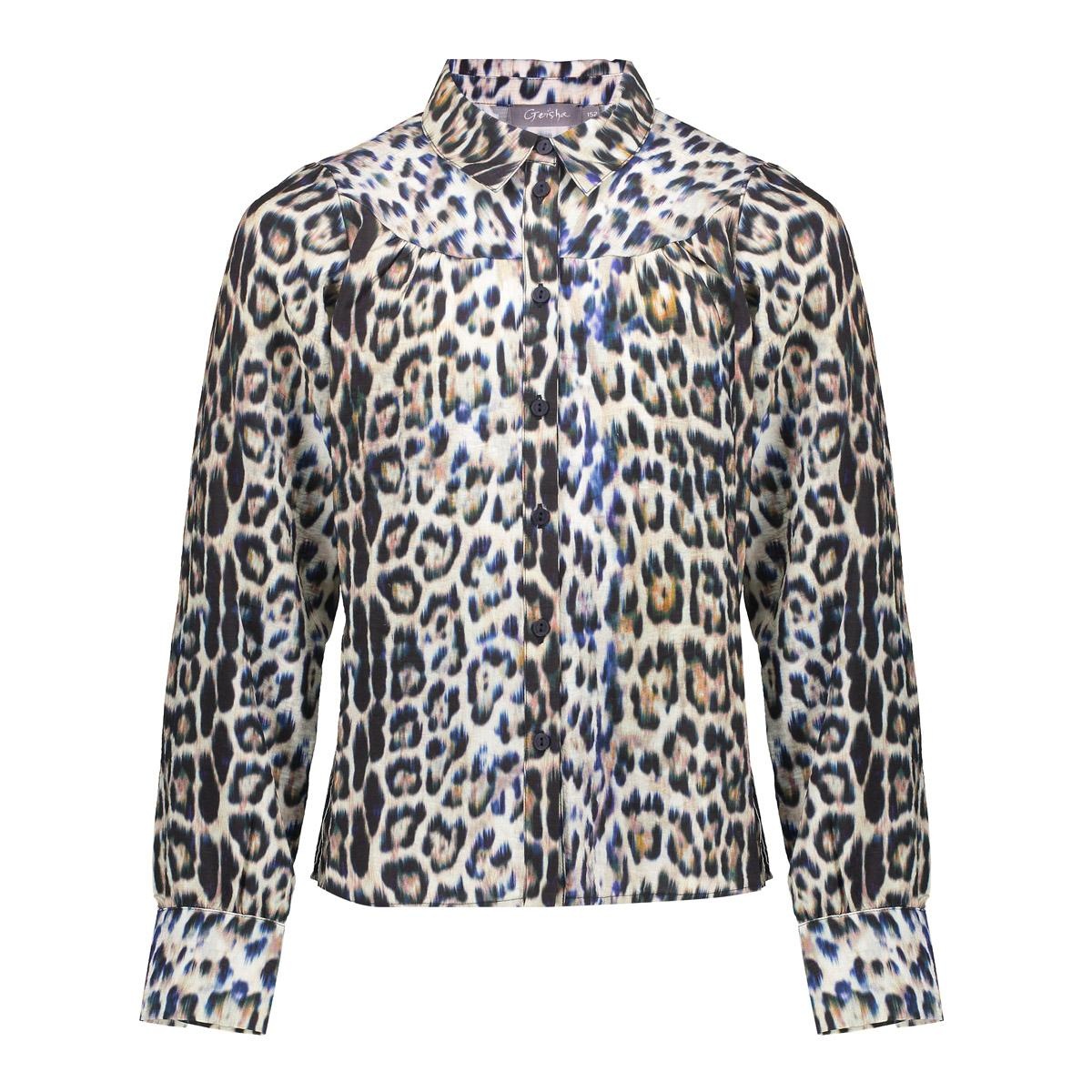 Geisha winter blouse meisjes - bruin/blauw/zwart - luipaard