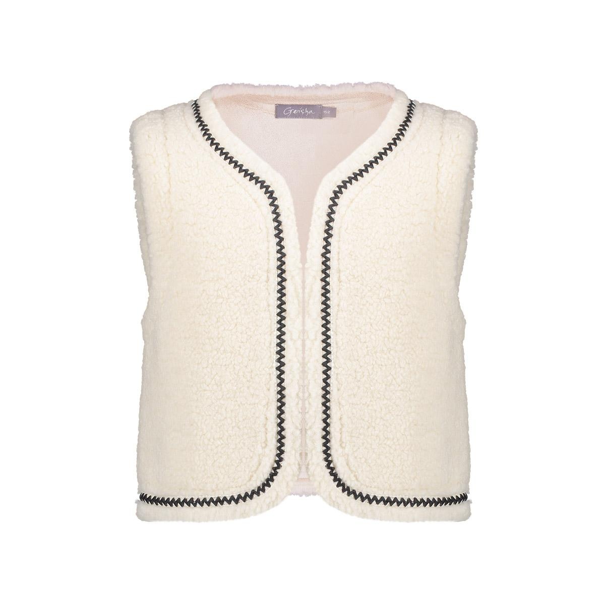 Geisha winter gilet meisjes - wit/bruin - zigzag, teddy borduursel
