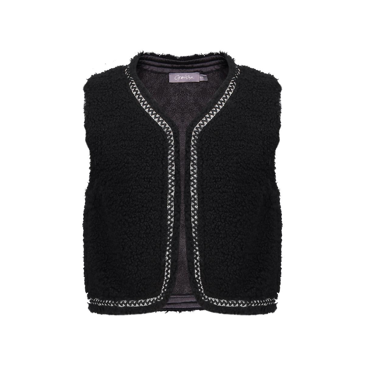 Geisha winter gilet meisjes - zwart - zigzag, teddy borduursel