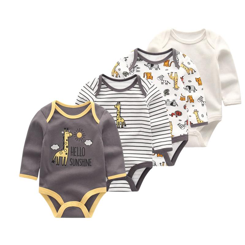 KIDDIEZOOM 4 Stuks Baby Jongens Meisjes Bodysuit Lange Mouw Zachte Katoenen Babykleertjes 0-12Months Pasgeboren Body Bebe Jumpsuit Kleding 6-9Months