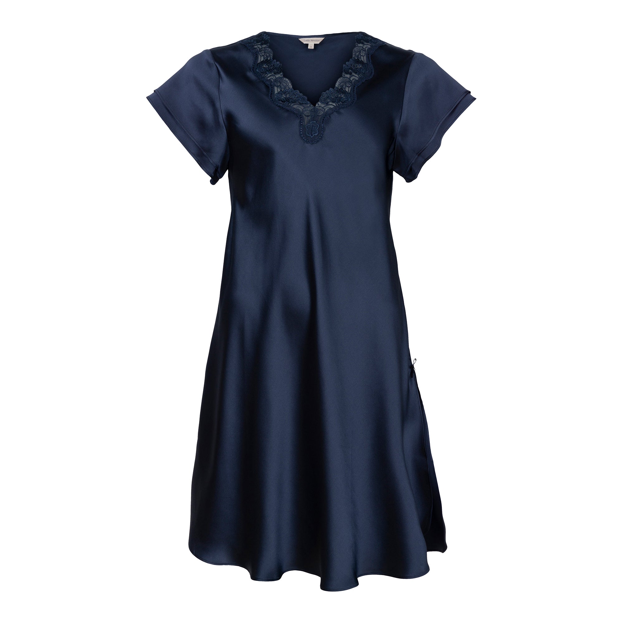 Lady Avenue Pure Silk nachtjapon, blauw