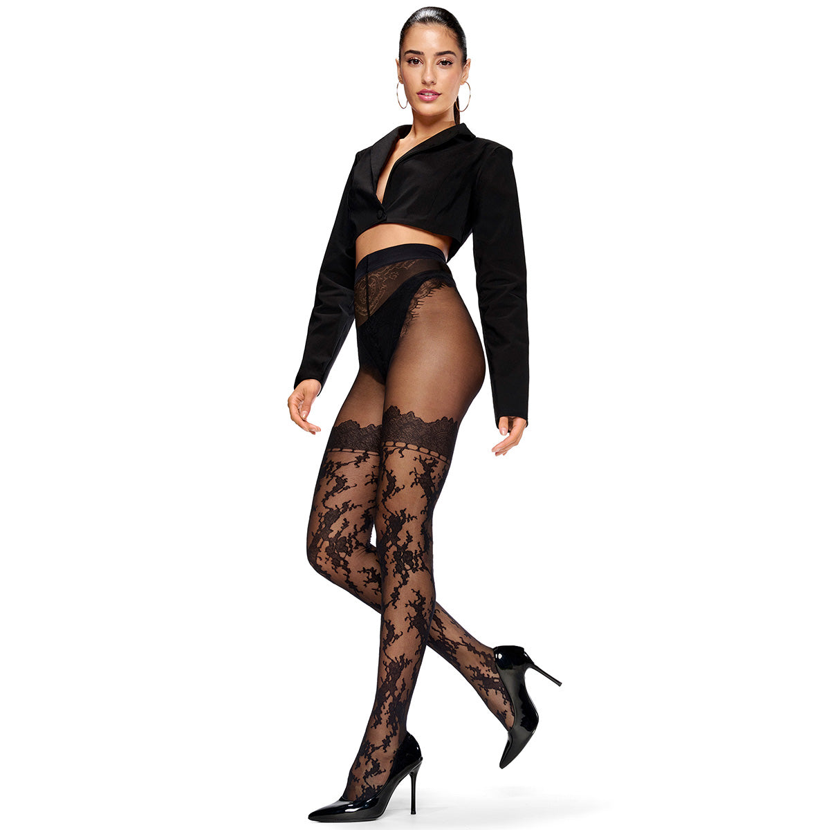 Hunkemöller Faux Lace pantys, zwart