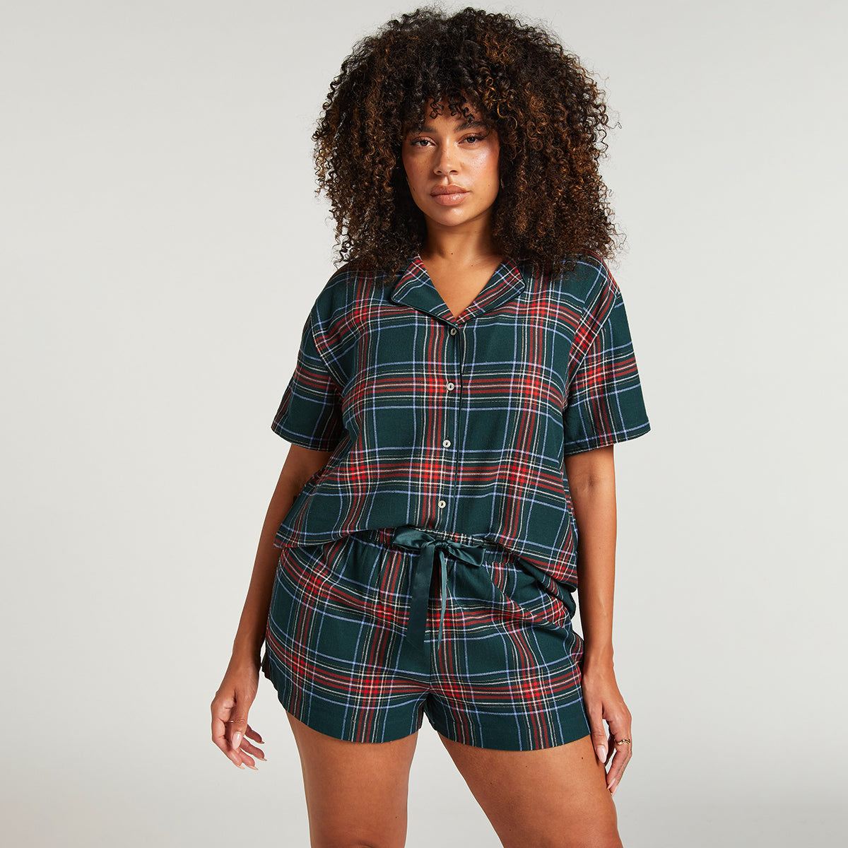 Hunkemöller Short Flannel Twill pyjama's, groen