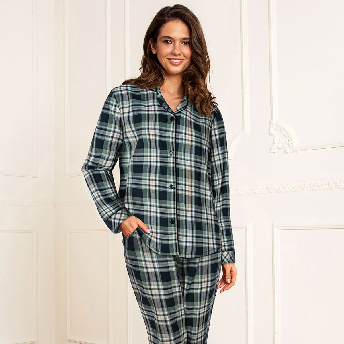 Lady Avenue Cotton Flannel pyjama's, groen