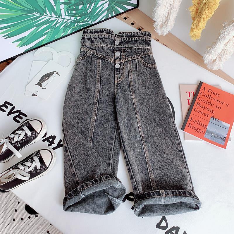 G.DUCK KIDS Meisjes wijde broeken, herfstkleding, baby buitenlandse stijl rechte broeken, kinderen hoge taille jeans broeken 160