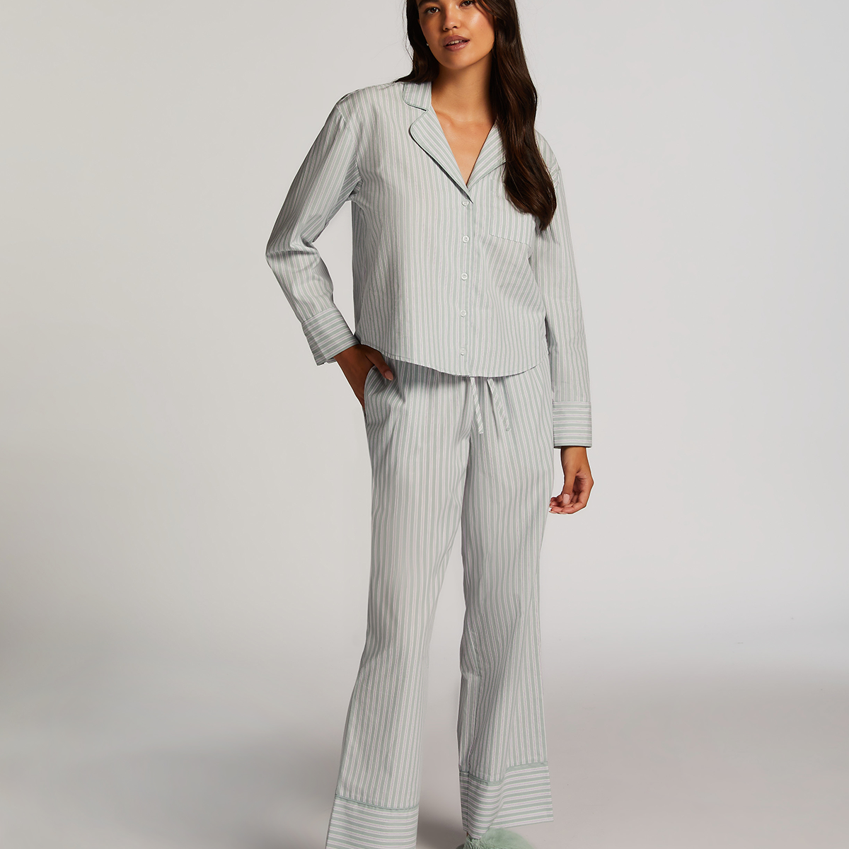 Hunkemöller Cotton Stripe pyjamabroek, groen