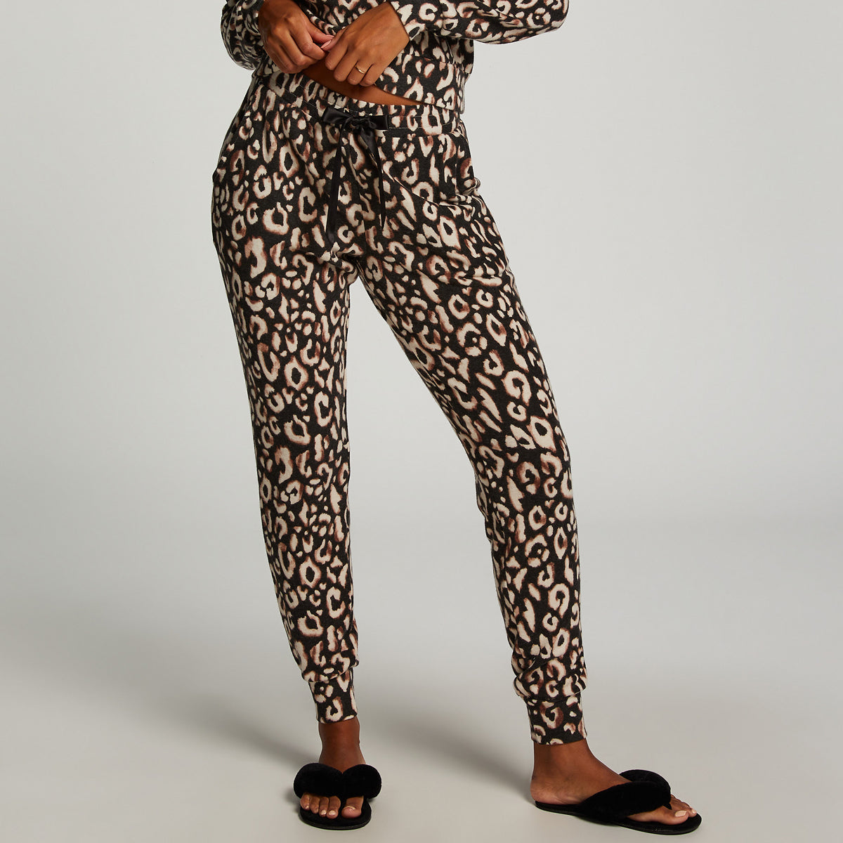 Hunkemöller Brushed Jersey Leopard pyjamabroek, zwart