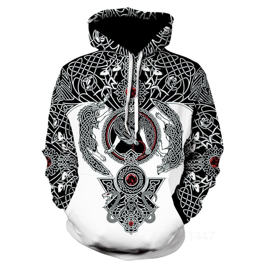 Xiao Xiang Lente Herfst Casual Mode Cool Totem 3d Viking Vintage Print Lange Mouw Heren Trui Met Capuchon Sport Hoodies Tops Mannen kleding 4XL