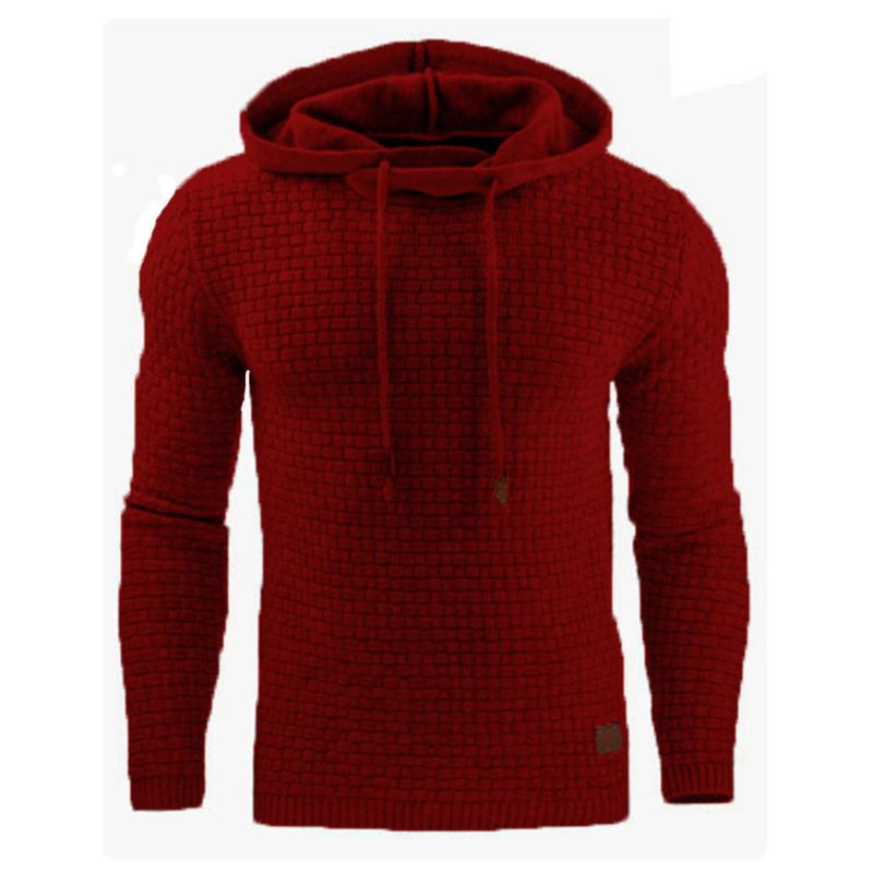 BOLIV MODA Herfst Winter Heren Jacquard Pullover Man Solid Lange mouwen Hoodie Warme Capuchon Sweatshirt 5XL wijnrode kleur