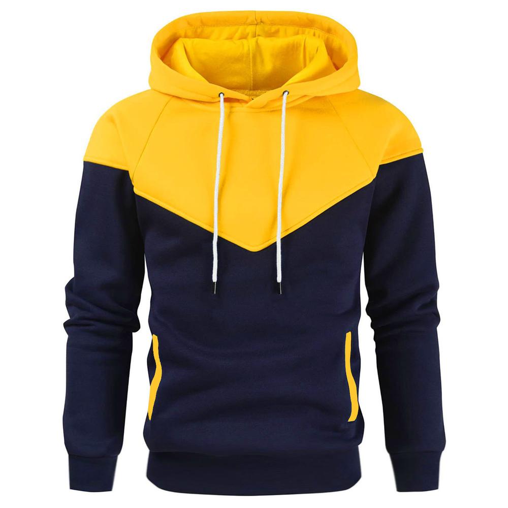 Pet supplies3 Heren patchwork sweatshirt met capuchon, hoodies, kleding, casual, losse fleece, warm, streetwear, herenmode, herfst, wintersport, uitloper XL geel