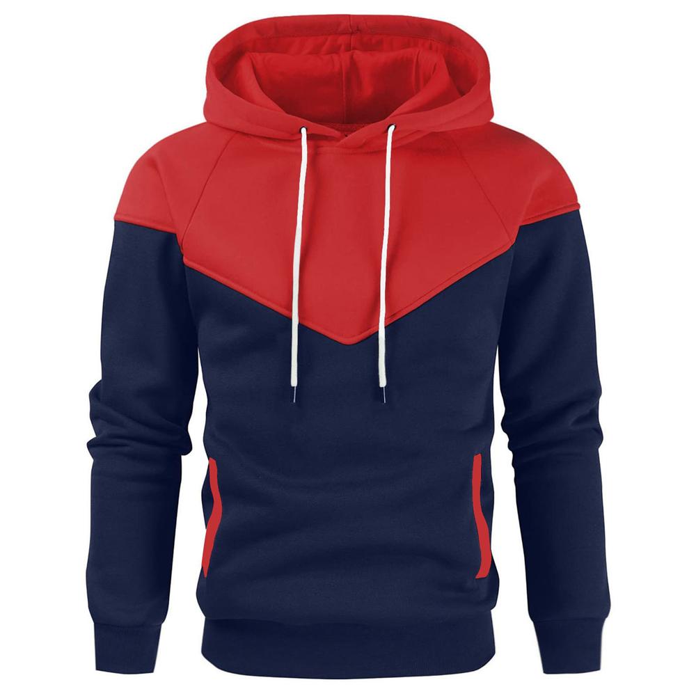 Pet supplies3 Heren patchwork sweatshirt met capuchon, hoodies, kleding, casual, losse fleece, warm, streetwear, herenmode, herfst, wintersport, uitloper M rood