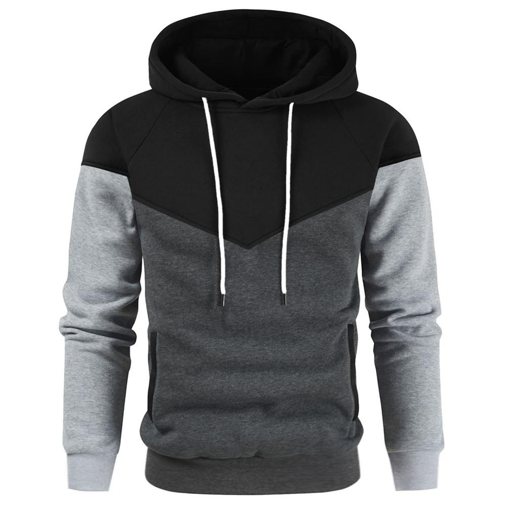 Pet supplies3 Heren patchwork sweatshirt met capuchon, hoodies, kleding, casual, losse fleece, warm, streetwear, herenmode, herfst, wintersport, uitloper L grijs