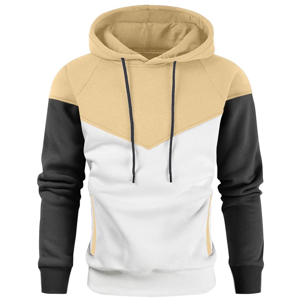Pet supplies3 Heren patchwork sweatshirt met capuchon, hoodies, kleding, casual, losse fleece, warm, streetwear, herenmode, herfst, wintersport, uitloper XL wit