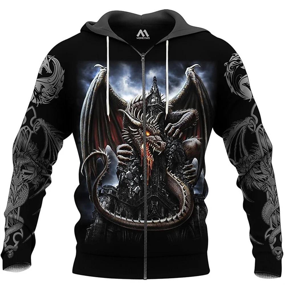 Nihao Schedel Heren 3D Hoodies Dier Vintage Rits Hoodie Voor Mannen Mode Oversized Sweatshirt Lange Mouw Casual Herenkleding Tops 6XL