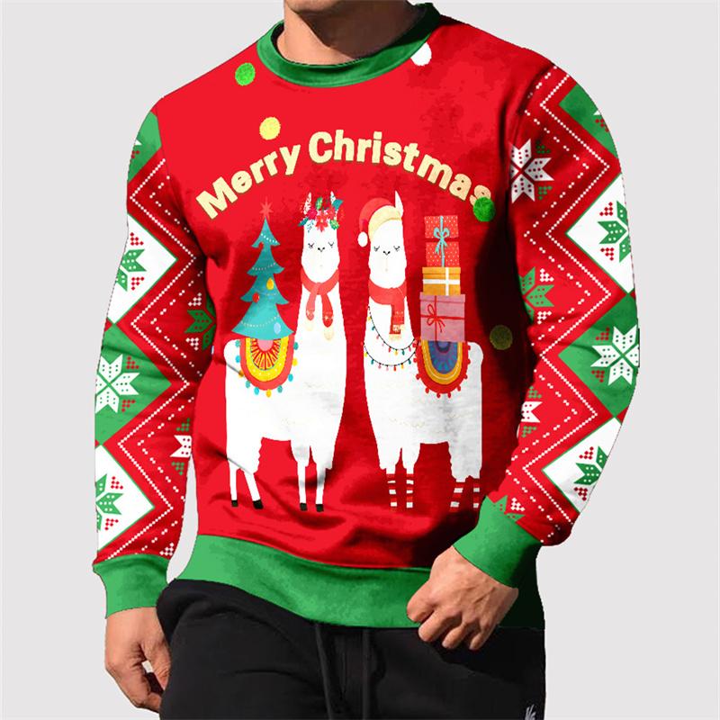 HerSight Casual losse herensweatshirt 3D-geprinte hoodie Kerstmis groen rood geruite man cartoon ronde kraag truien 6XL