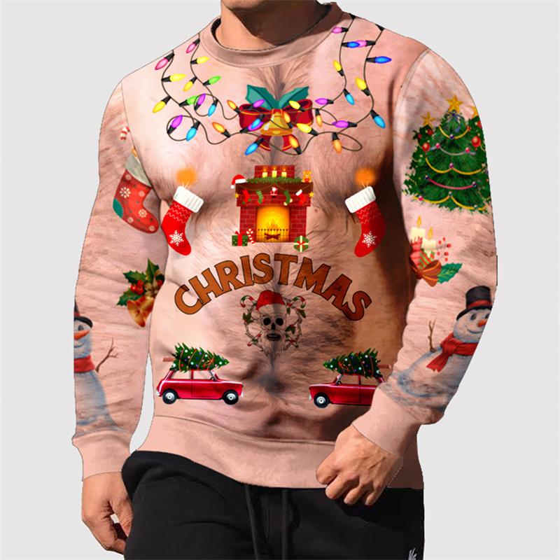 HerSight Casual losse herensweater 3D-geprinte hoodie Halloween leuk patroon harige spier ronde kraag truien 6XL