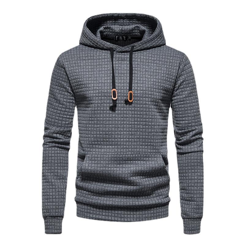 HerSight Heren casual pullover jacquard sweatshirt heren geruite gewatteerde hoodie herenmode losse capuchon trui S donkergrijze kleur
