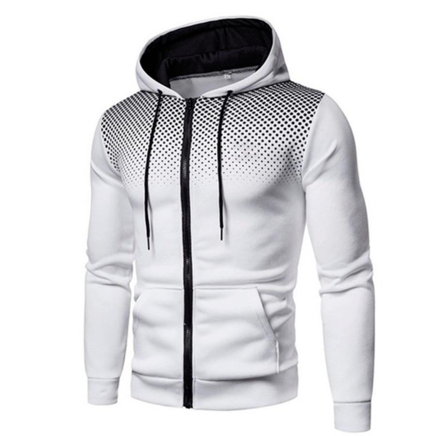 HerSight Heren hoodie met rits en capuchon Sweatshirt met grafische ritssluiting Polka Pot Print Sport Outdoor Casual Hoodies Slanke sweatshirts S wit