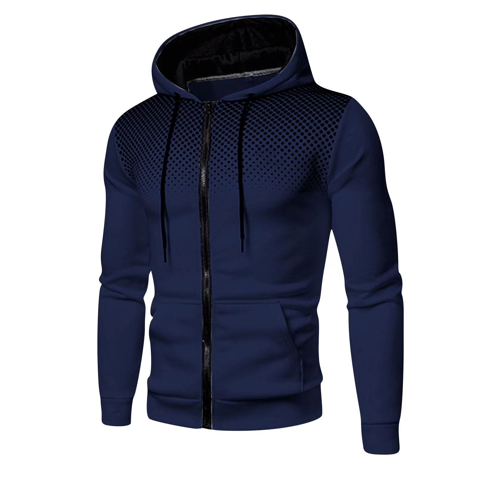HerSight Heren hoodie met rits en capuchon Sweatshirt met grafische ritssluiting Polka Pot Print Sport Outdoor Casual Hoodies Slanke sweatshirts L marineblauwe kleur