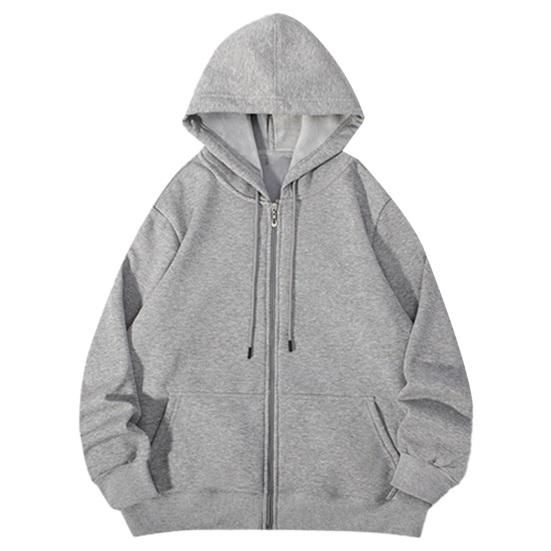 HU5RN Heren herfst winter fleece hoodie met zak met ritssluiting effen kleur lange mouw gezellige stijlvolle jas XL lichtgrijze kleur
