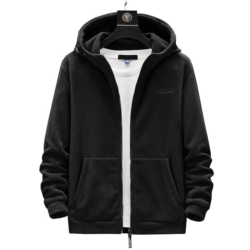 Plus Size Men Clothing Plus Size Heren Fleece Jack Outdoor Lente en Herfst Fleece Cardigan Hoodie L zwart