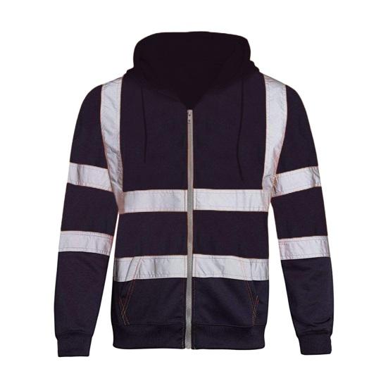 DILLER Heren Hoodie Jas Reflecterende Strip Veilige Waarschuwing Kleur Matching Trekkoord Losse Ritssluiting Lange Mouw Warm Zacht Sanitair Overalls Koudebestendig 4XL zwart