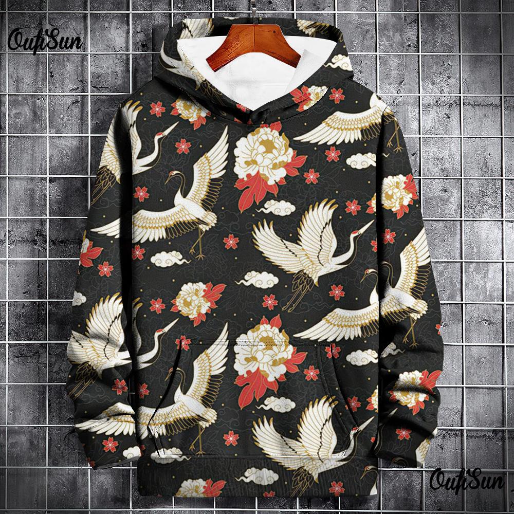 ETST 012 Animal Hoodies Voor Mannen 3d Kraan Print Hoge Kwaliteit Herenkleding Dagelijks Casual Lange Mouwen Losse Oversized Pullover Harajuku Tops 4XL