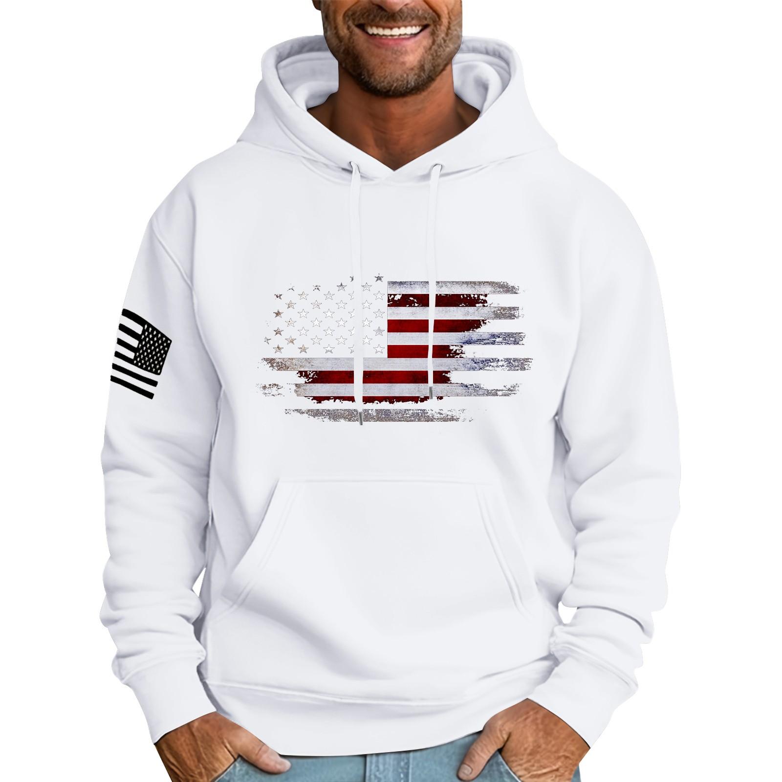 Choose one Heren Losse Vlag Bedrukte Capuchon Sweatshirt Heren Casual Mode Sport Sweatshirt XXXXXL wit