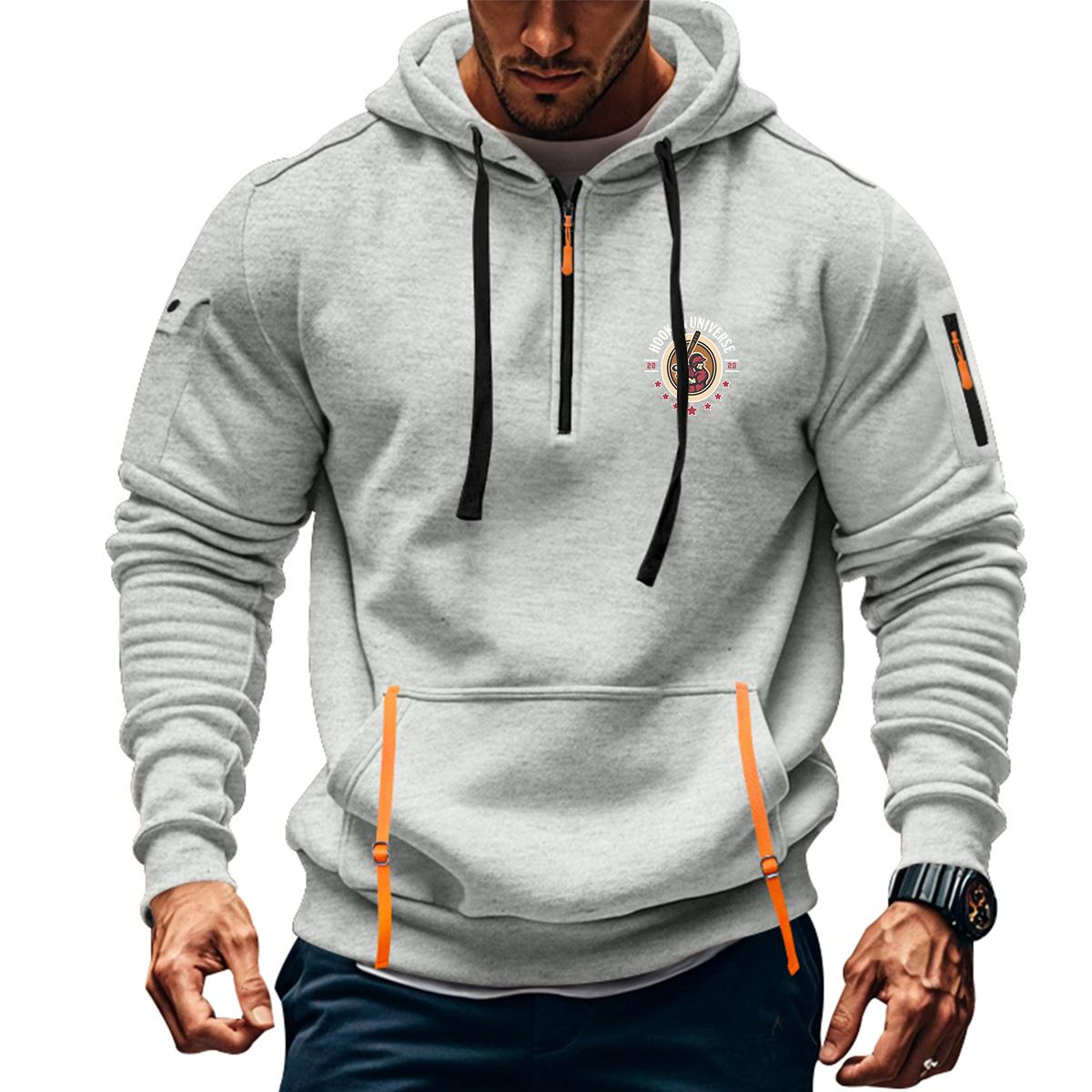 FEGKZLI Fashion 2024 Nieuwe Heren Hoodies Sweatshirts Kwart Rits Hoodies Zak Sport & Outdoor Streetwear Casual Lente Herfst Kleding XXXL lichtgrijze kleur