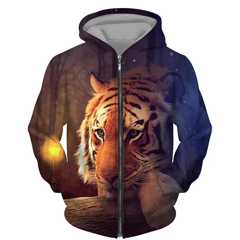 WowClassic Tijger Dierenpatroon 3D Geprint Plus Size Jas Heren Hoodies Rits Sweatshirt Cardigan Retro Sportkleding Jas XL